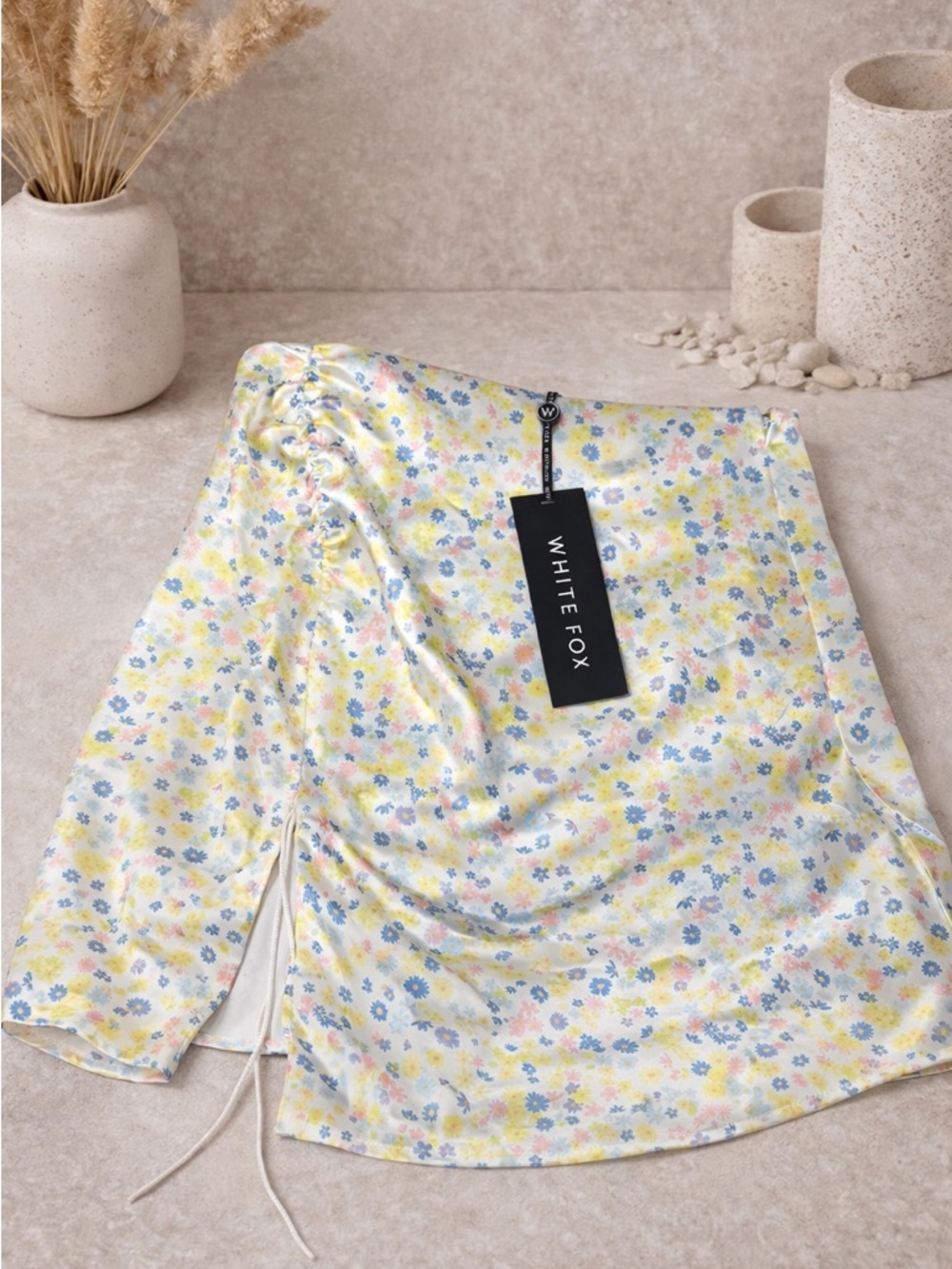 NWT White Fox Floral Satin Mini Skirt - Yellow Blue Pink
